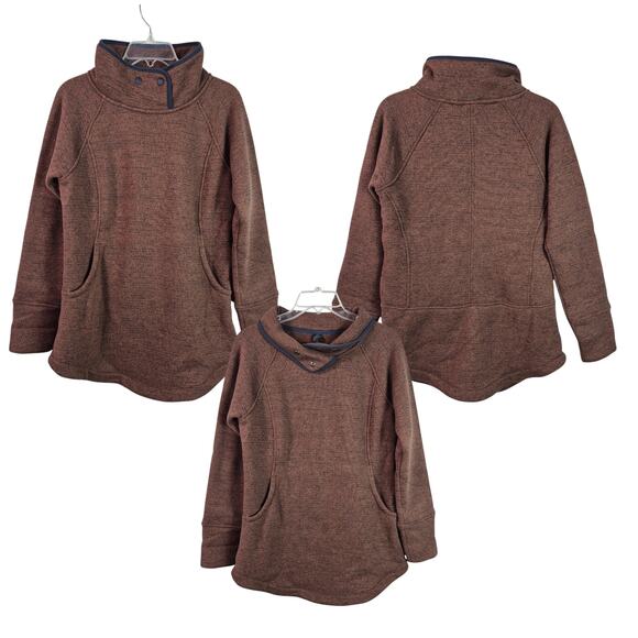 Prana Brown Black Thermal Polartec Sweater Top Tunic Mock Neck Women's Small - Picture 1 of 3